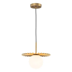 Sunburst Brass 1-Light Shine Opal Glass Globe Pendant