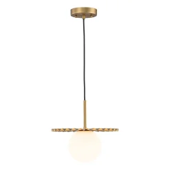Sunburst Brass 1-Light Shine Opal Glass Globe Pendant