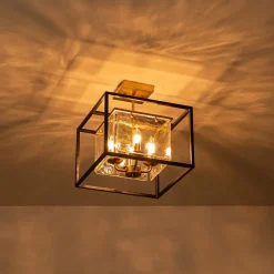 Textured Glass Candle Style Square Lantern Ceiling Light
