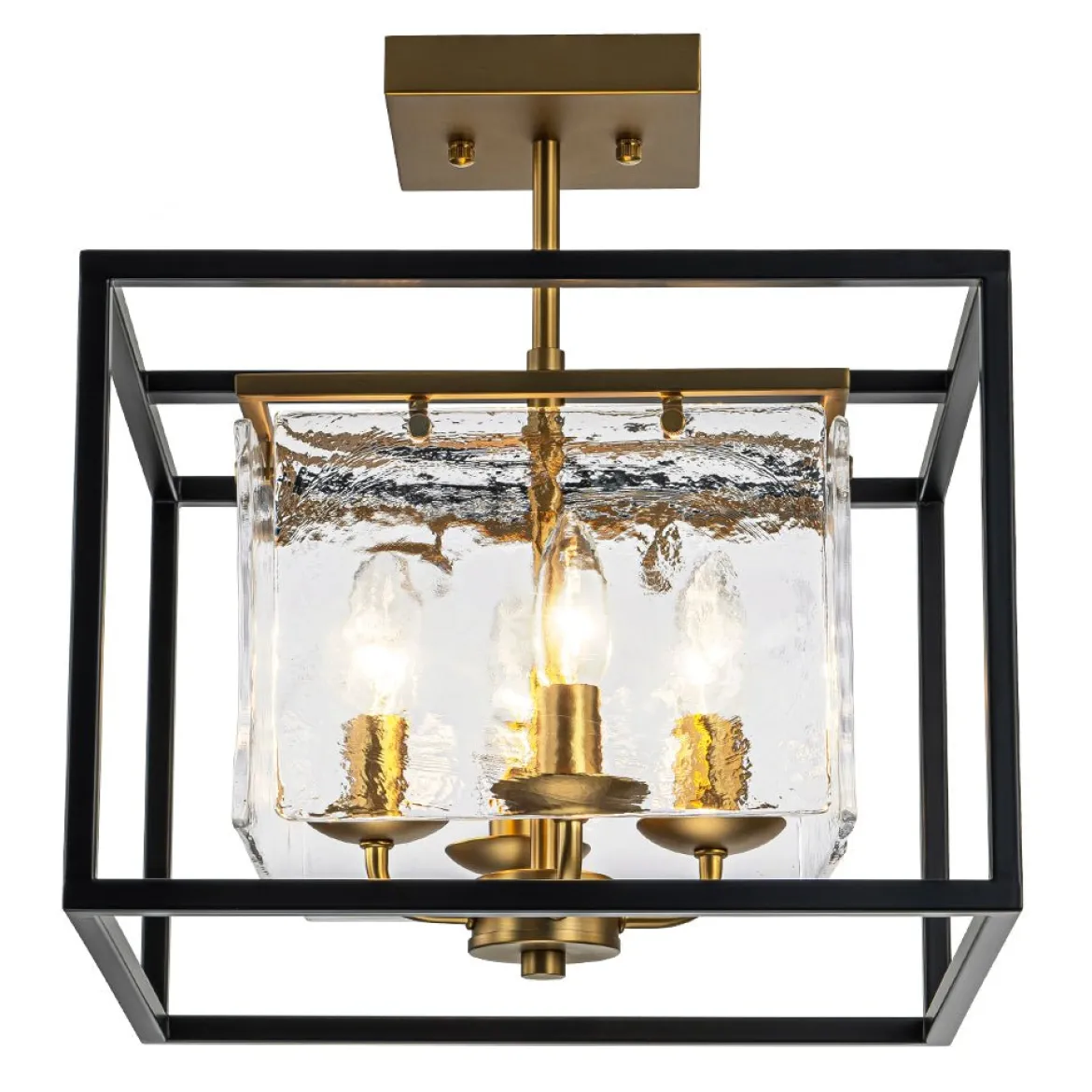 Textured Glass Candle Style Square Lantern Ceiling Light
