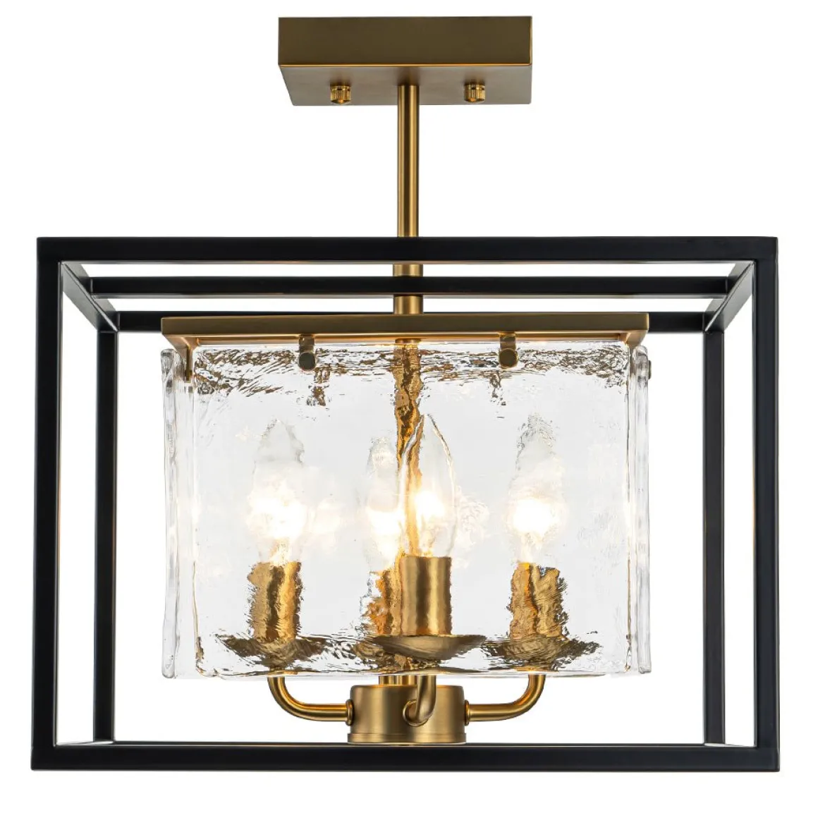 Textured Glass Candle Style Square Lantern Ceiling Light