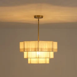 3-Tier Beige Woven Thread Round Cage Pendant Light