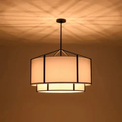 2-Tier Large White Fabric Drum Cage Chandelier