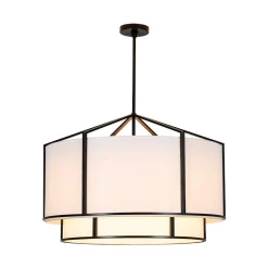 2-Tier Large White Fabric Drum Cage Chandelier