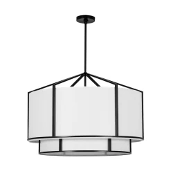 2-Tier Large White Fabric Drum Cage Chandelier