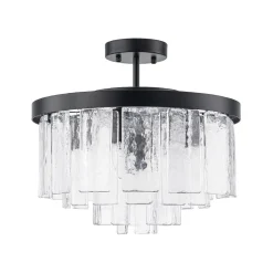 Tiered Hammered Water Glass Round Semi Flush Mount