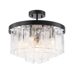 Tiered Hammered Water Glass Round Semi Flush Mount