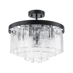 Tiered Hammered Water Glass Round Semi Flush Mount