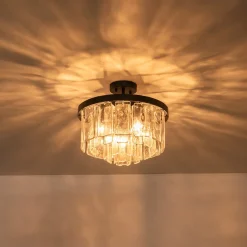 Tiered Hammered Water Glass Round Semi Flush Mount