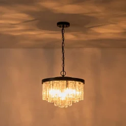 Tiered Hammered Water Glass Round Semi Flush Mount
