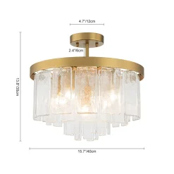 Tiered Hammered Water Glass Round Semi Flush Mount