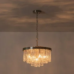 Tiered Hammered Water Glass Round Semi Flush Mount