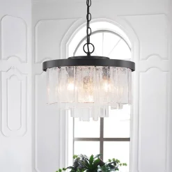 Tiered Hammered Water Glass Round Semi Flush Mount