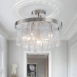 Tiered Hammered Water Glass Round Semi Flush Mount
