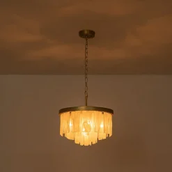 Tiered Opal Swirl Glass Round Semi Flush Mount Chandelier