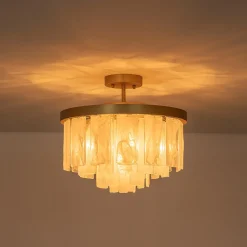 Tiered Opal Swirl Glass Round Semi Flush Mount Chandelier
