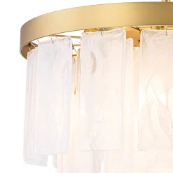 Tiered Opal Swirl Glass Round Semi Flush Mount Chandelier
