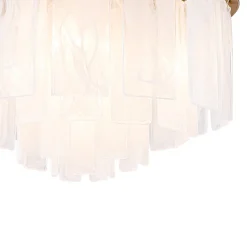 Tiered Opal Swirl Glass Round Semi Flush Mount Chandelier
