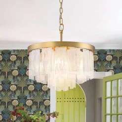 Tiered Opal Swirl Glass Round Semi Flush Mount Chandelier