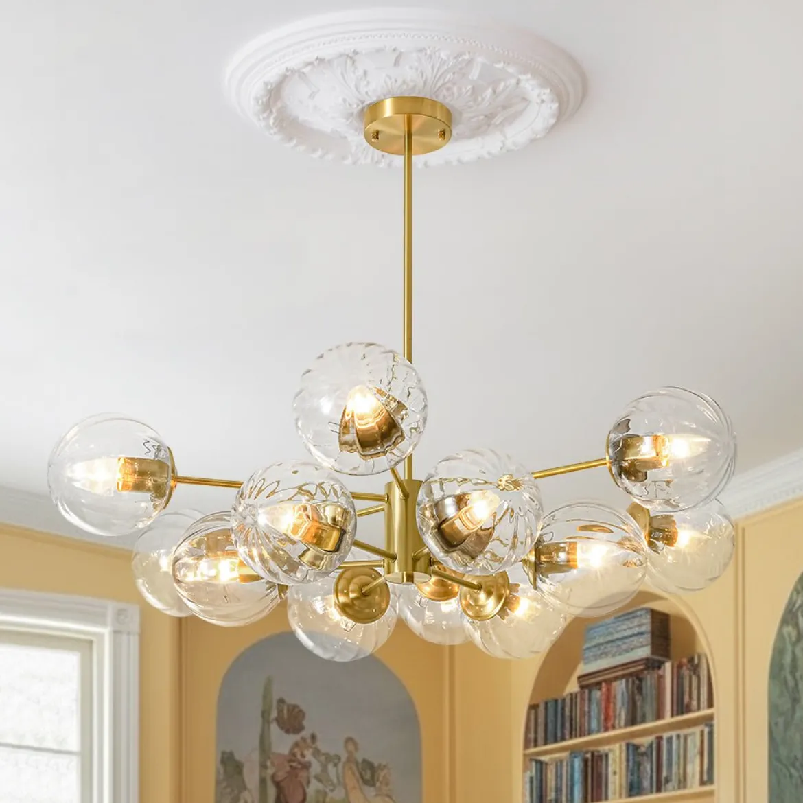Tiered Ribbed Glass Globe Round Sputnik Chandelier