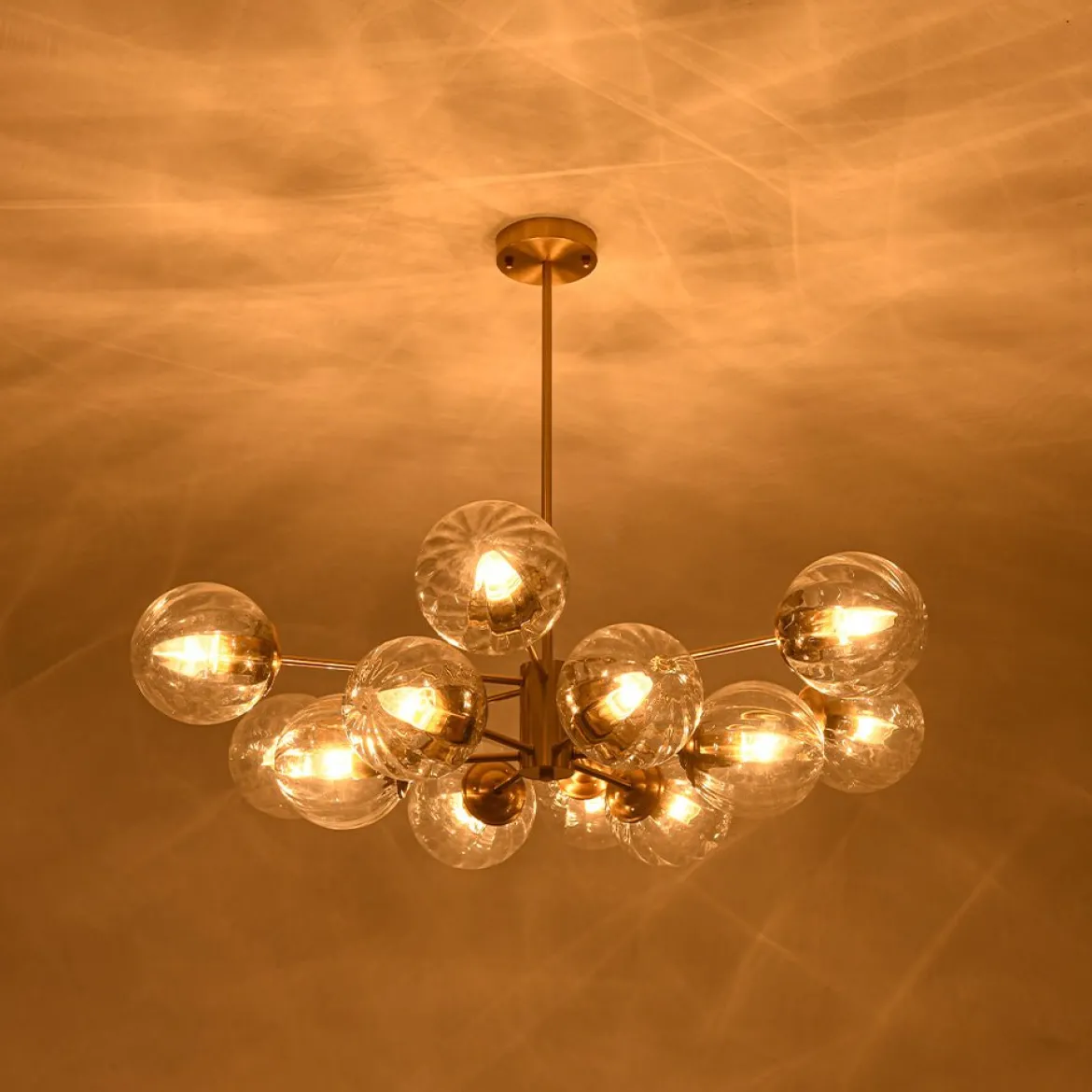 Tiered Ribbed Glass Globe Round Sputnik Chandelier