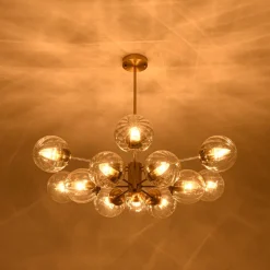 Tiered Ribbed Glass Globe Round Sputnik Chandelier