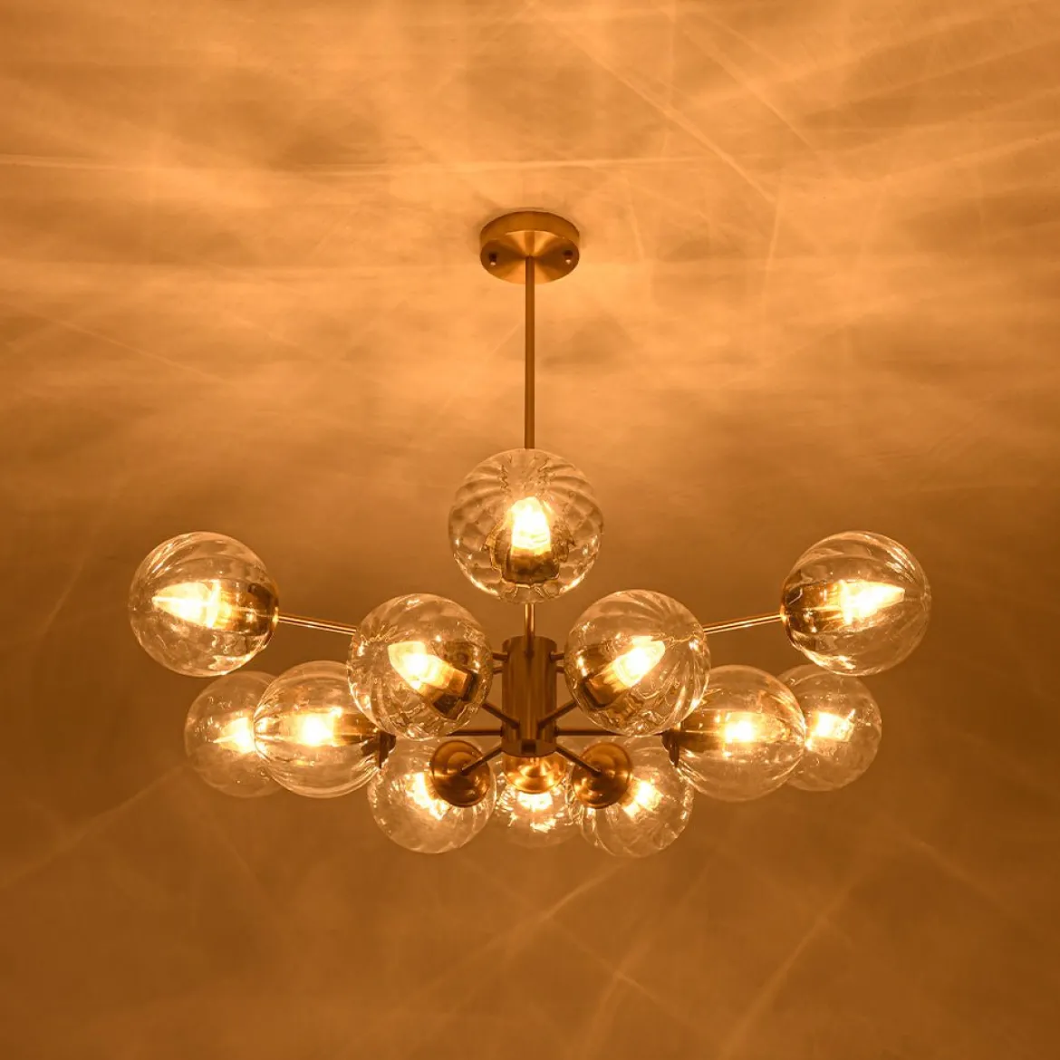 Tiered Ribbed Glass Globe Round Sputnik Chandelier