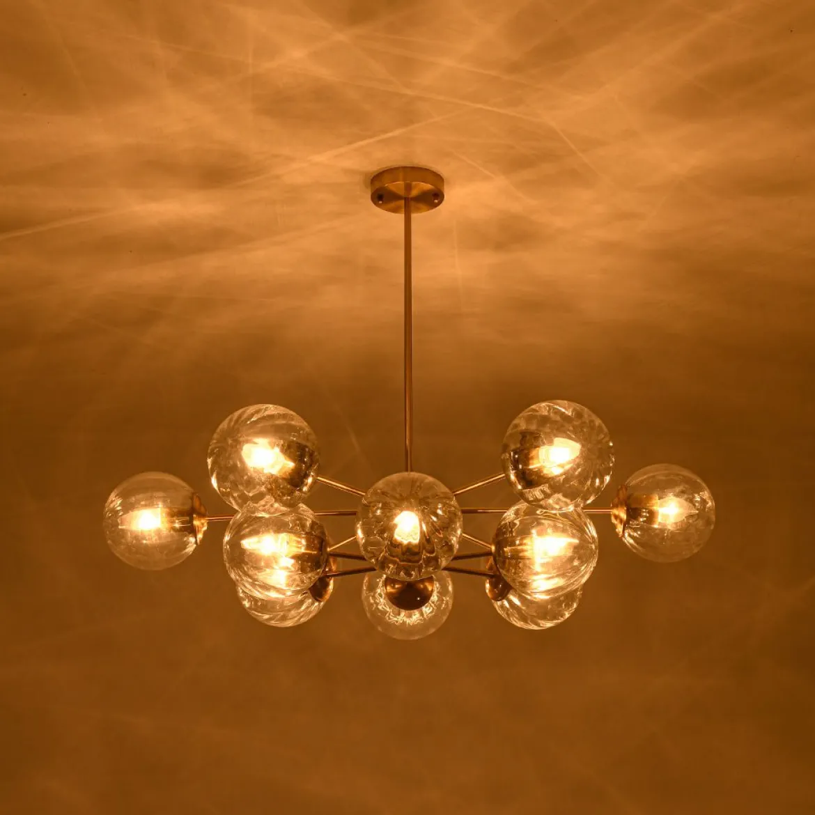 Tiered Ribbed Glass Globe Round Sputnik Chandelier