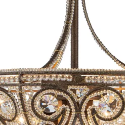 Victorian Antique Bronze Crystal Semi Flush Light