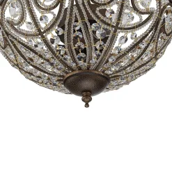 Victorian Antique Bronze Crystal Semi Flush Light