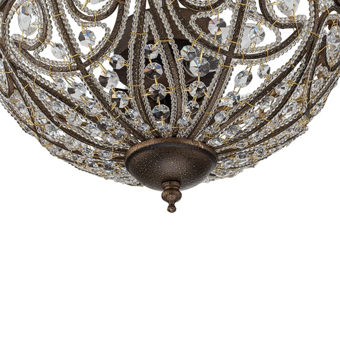 Victorian Antique Bronze Crystal Semi Flush Light
