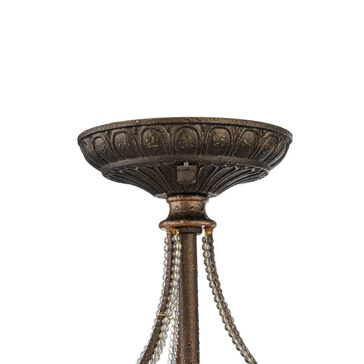 Victorian Antique Bronze Crystal Semi Flush Light