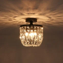 Vintage Black Draped Crystal Round Semi Flush Mount