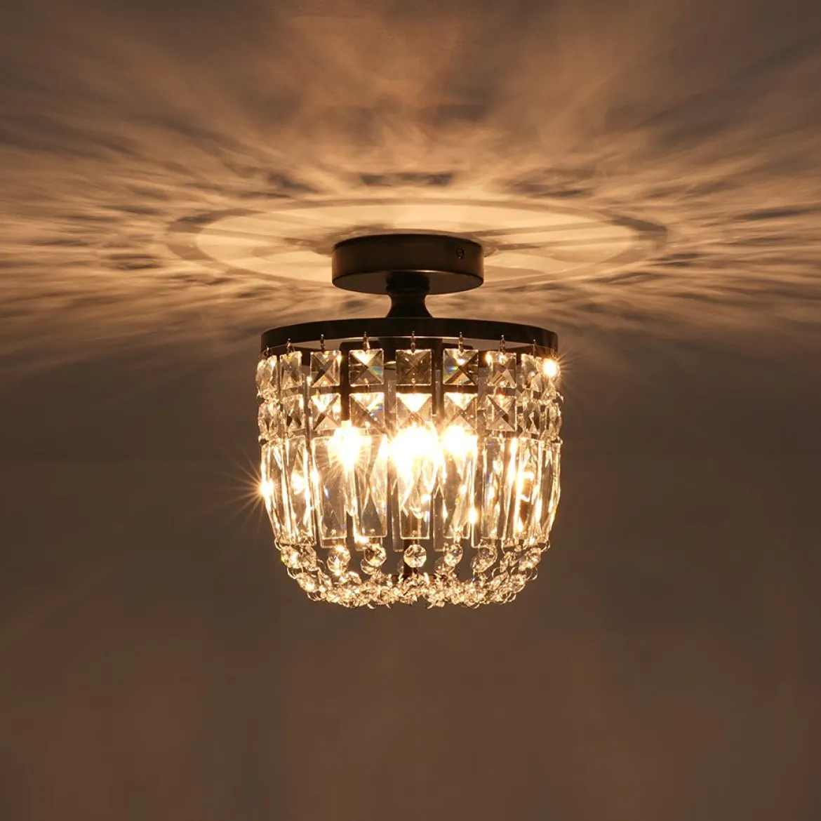 Vintage Black Draped Crystal Round Semi Flush Mount