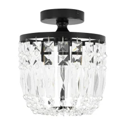 Vintage Black Draped Crystal Round Semi Flush Mount