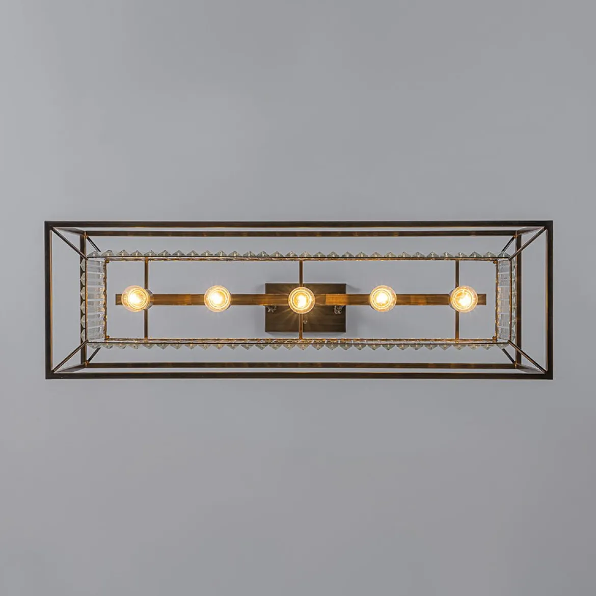 Vintage Italy Glam Crystal Rectangular Linear Chandelier