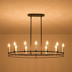 Vintage 12-Light Black Brass Candle Wide Island Chandelier