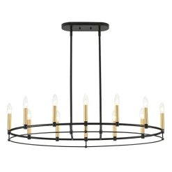 Vintage 12-Light Black Brass Candle Wide Island Chandelier