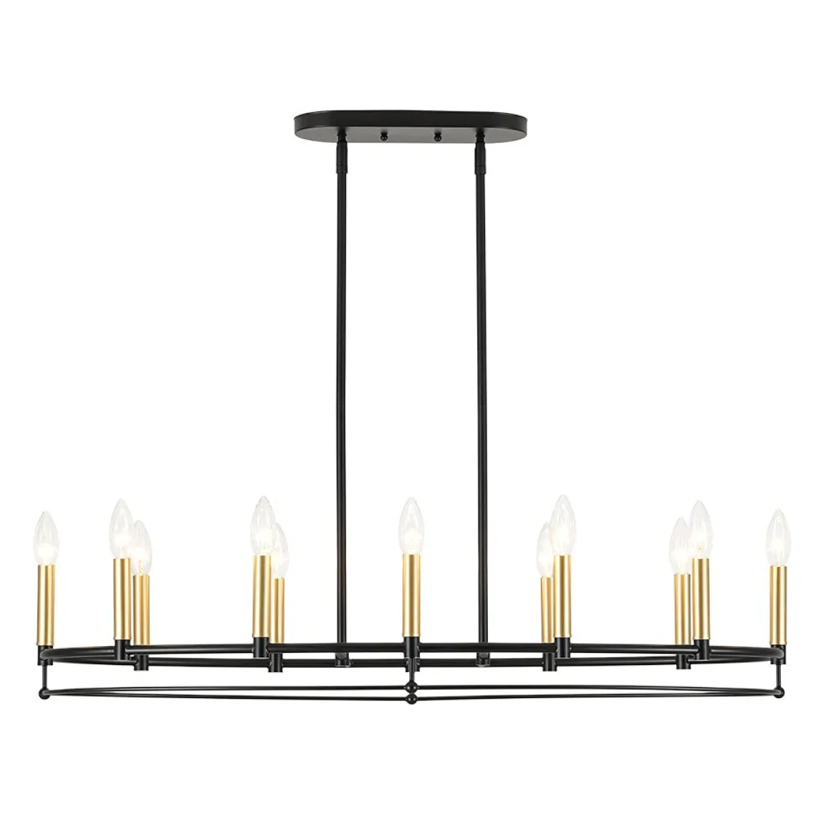 Vintage 12-Light Black Brass Candle Wide Island Chandelier