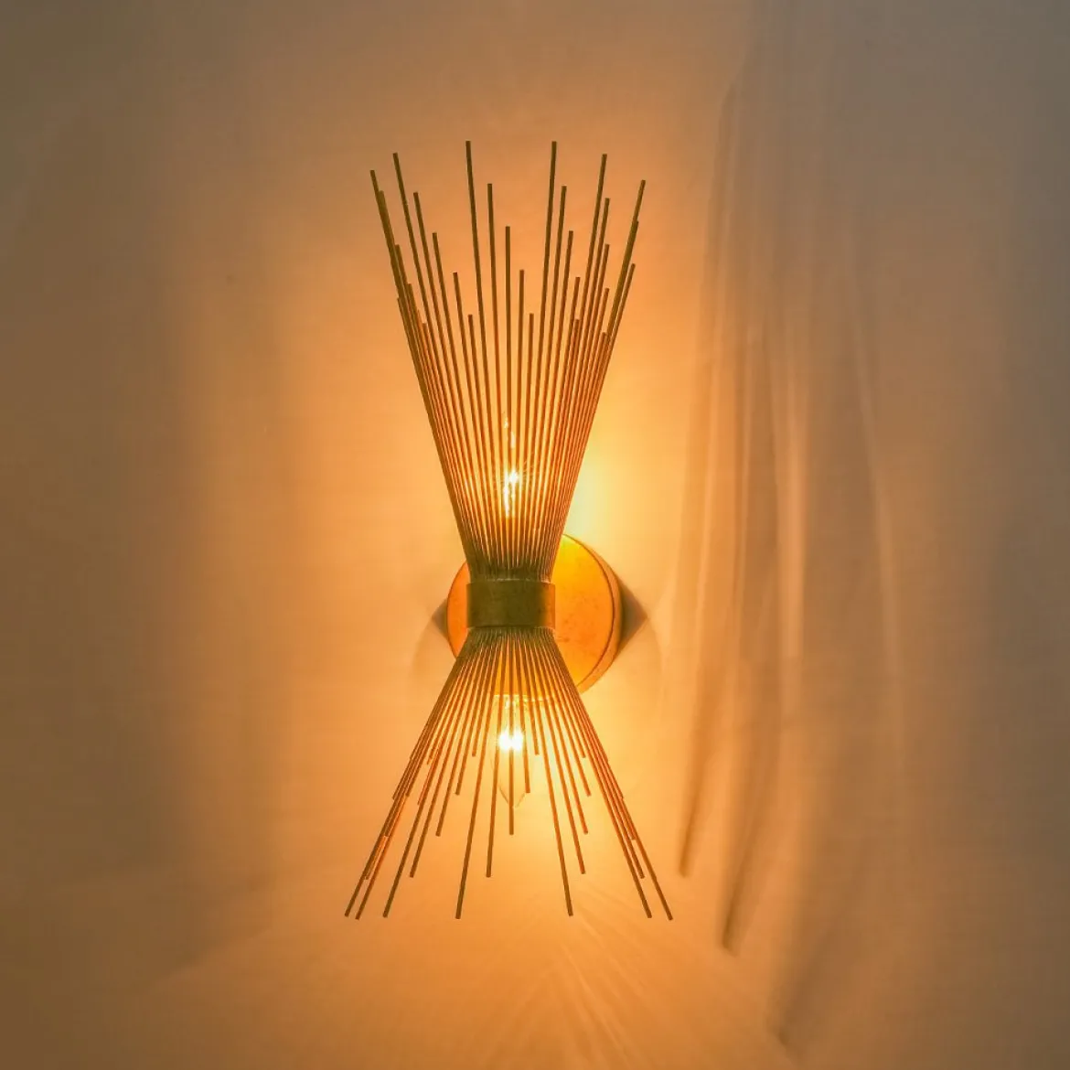 Vintage 2-Light Sunburst Antique Gold Vanity Wall Sconce