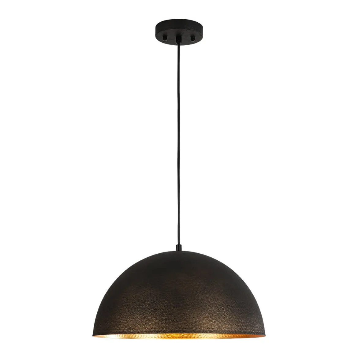 Vintage Luxe Black Gold Hammered Dome Pendant Light