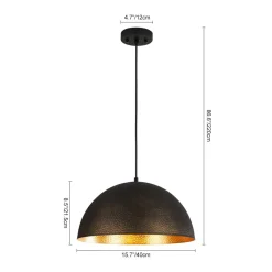 Vintage Luxe Black Gold Hammered Dome Pendant Light