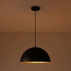 Vintage Luxe Black Gold Hammered Dome Pendant Light