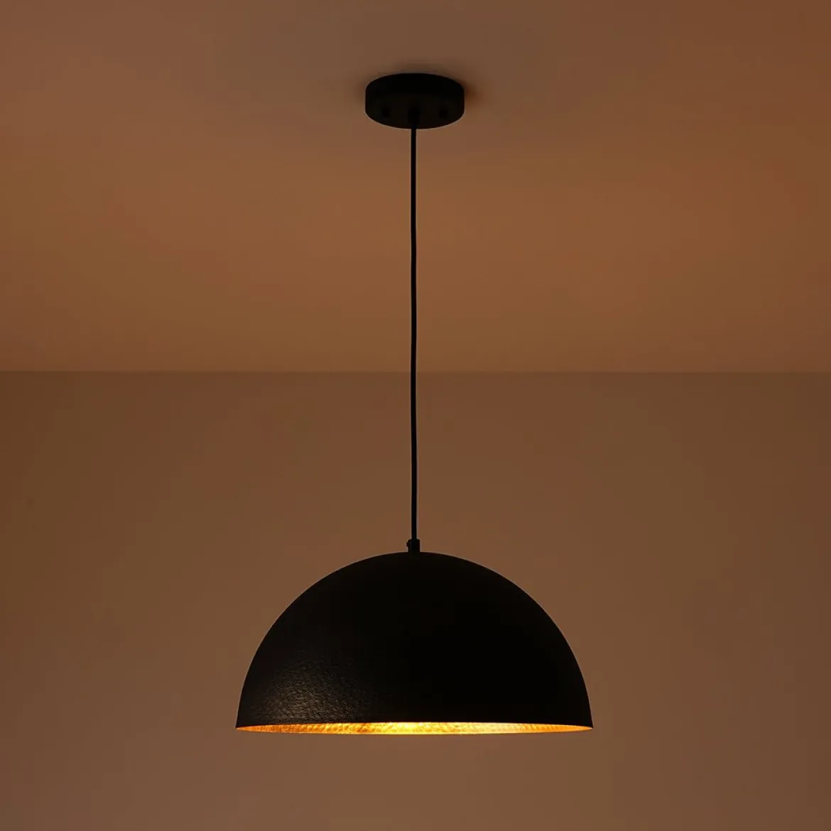 Vintage Luxe Black Gold Hammered Dome Pendant Light