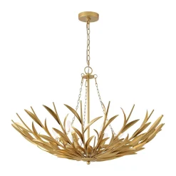 Vintage Luxe Gold Bloom Leaf Branch Oversized Basket Chandelier