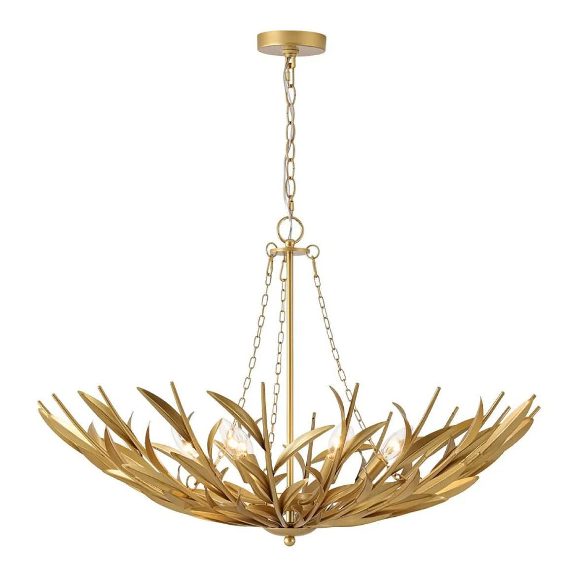 Vintage Luxe Gold Bloom Leaf Branch Oversized Basket Chandelier