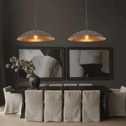 Vintage Oversized Flat Dome Metal Pendant Light