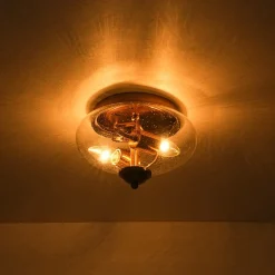 Vintage Round Clear Seeded Glass Flush Mount Ceiling Light