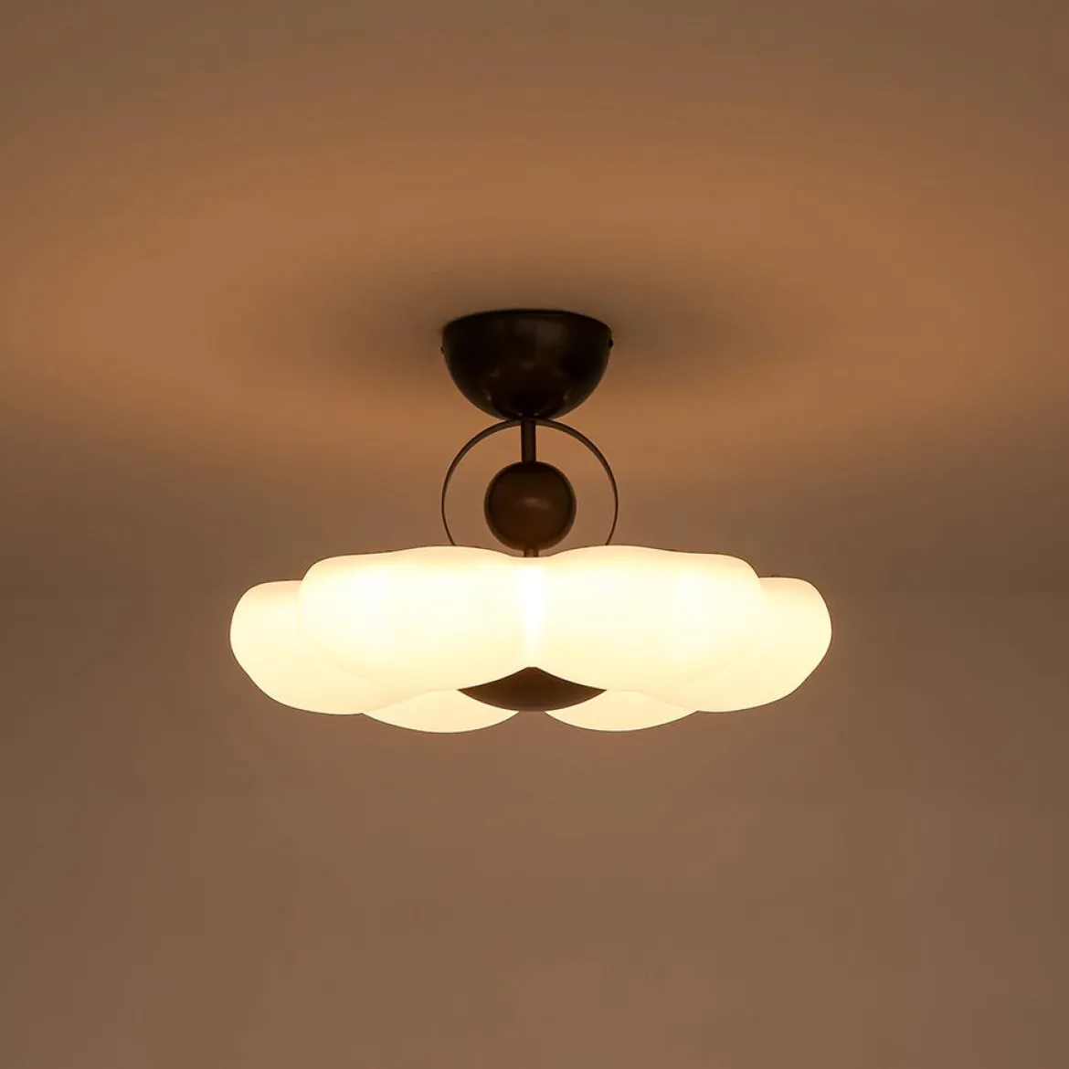 White Camellia Bloom Dimmable LED Semi Flush Mount Light