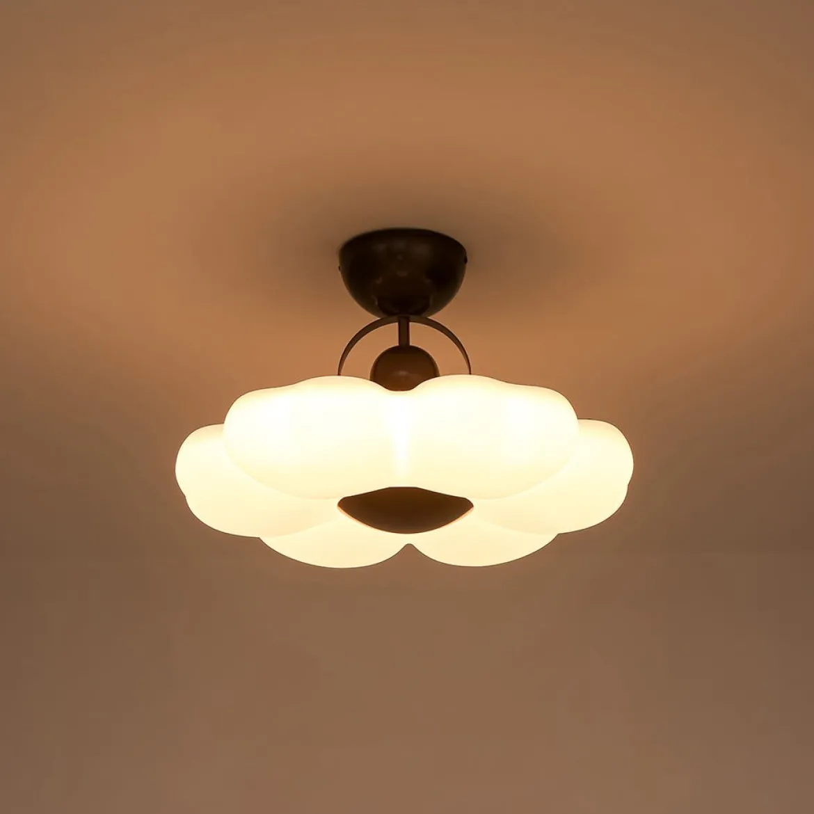 White Camellia Bloom Dimmable LED Semi Flush Mount Light